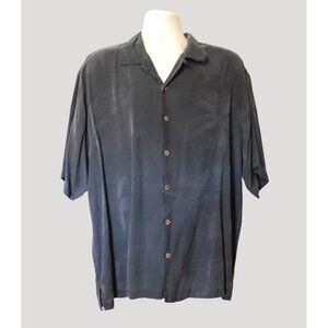 Tommy Bahama Silk Shirt Mens XL Gray Short Sleeve Tropical Palm Print Casual